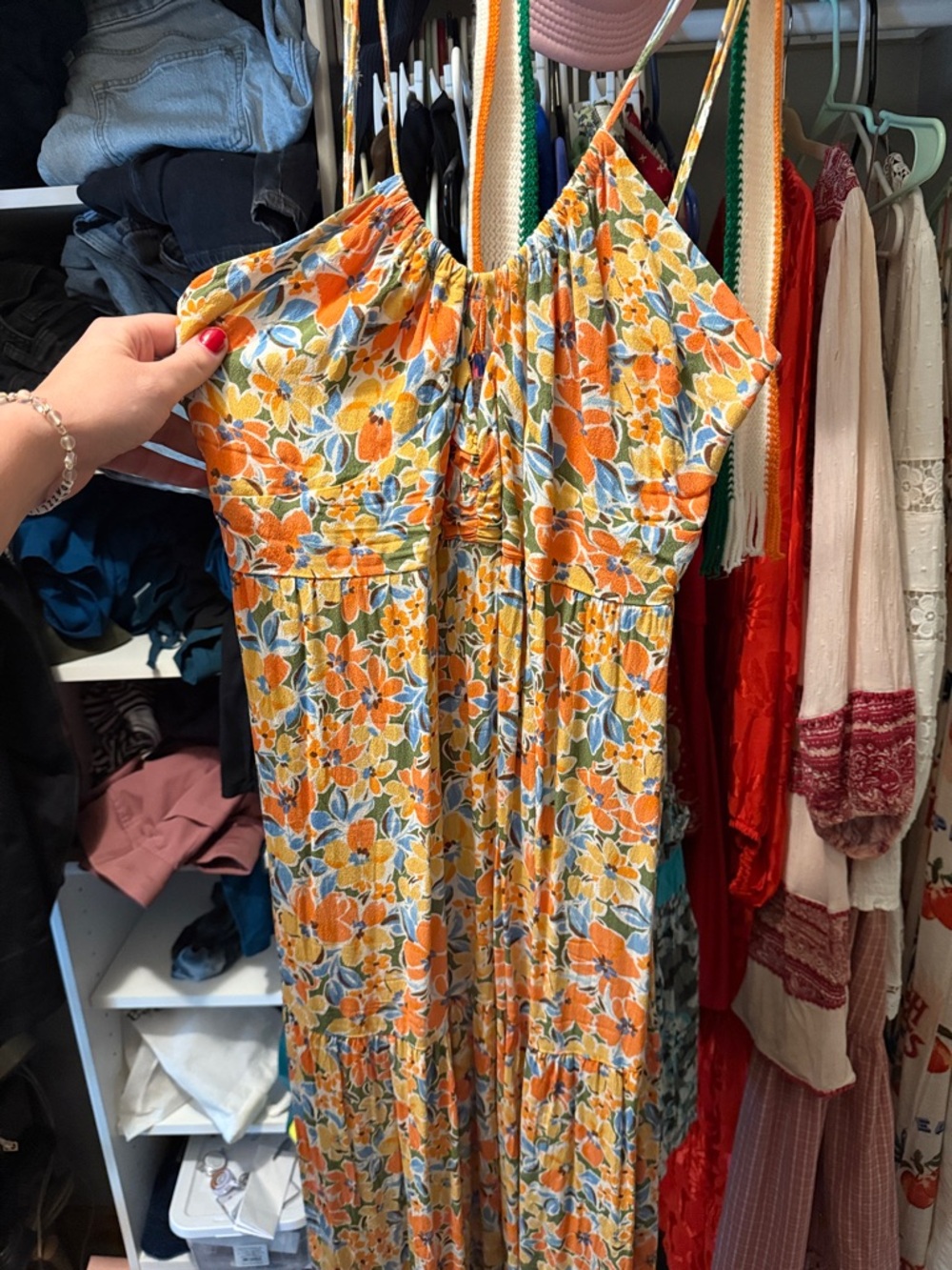 l*space Orange Floral Maxi Dress with Blue & Yellow Flowers